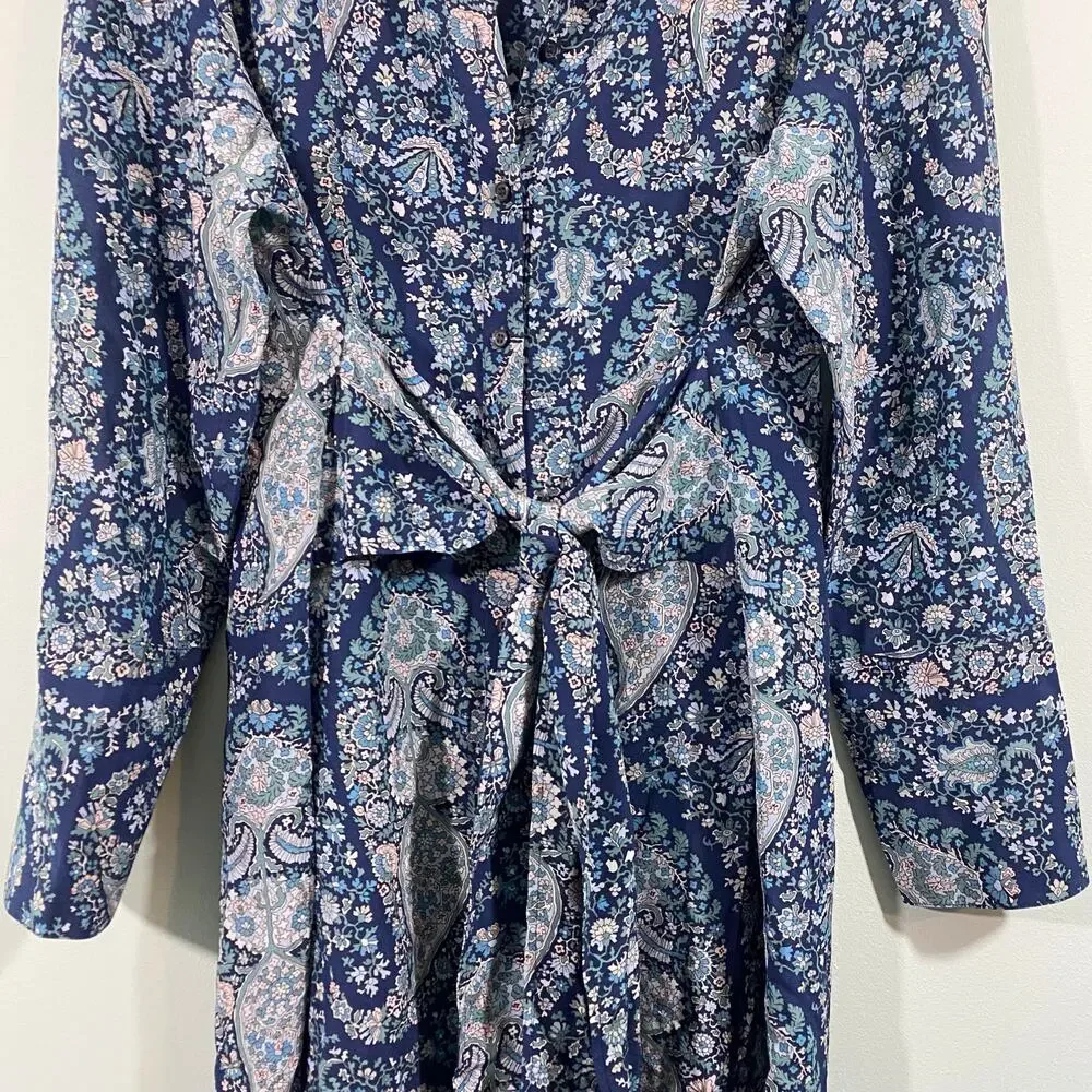 J.Crew Women Blue Paisley Tie-Front 100% Silk Shirt Dress Size 8 NWT #BB642